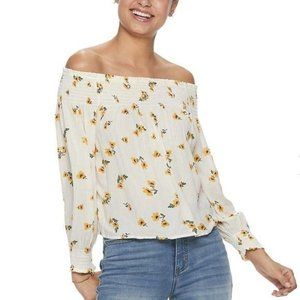Rewind Smocked Yoke and Cuff Off the Shoulder Top